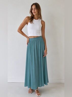 Street One Women's  A-Line Swing Pleated Long Maxi Blue Teal Skirt 10 US M NWT